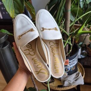 Sam Edelman White & Gold Leather Linnie Slip-on Loafer